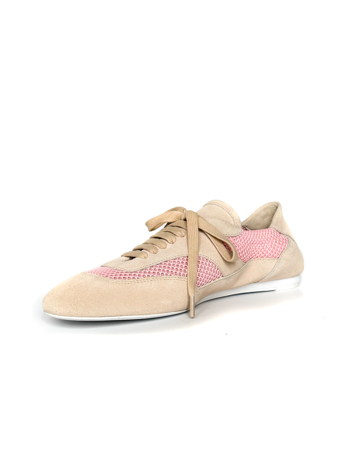 Tênis em Couro com Malha Rosa