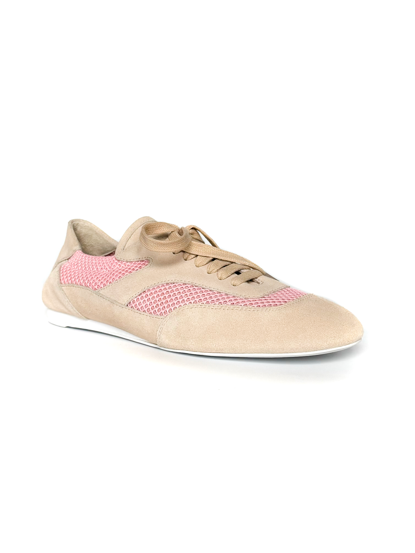Tênis em Couro com Malha Rosa