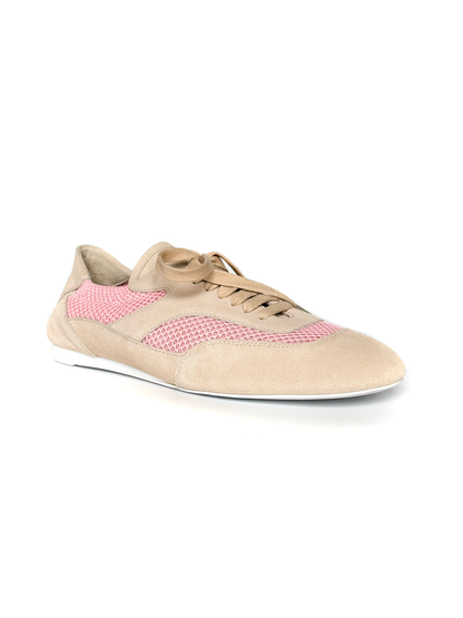 Tênis em Couro com Malha Rosa